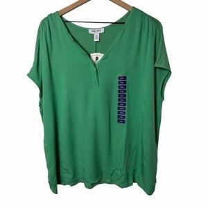 NINE WEST WOMEN'S XXL GREEN PULLOVER V-NECK CAP SLEEVE TOP BRAND NEW WITH TAGS